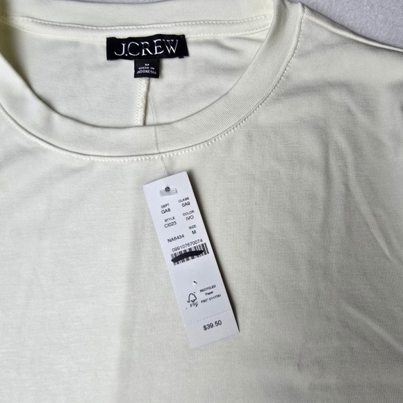 J. Crew NWT Refined rib elbow-sleeve T-shirt Crewneck Ivory Viscose Blend Medium - Picture 3 of 9
